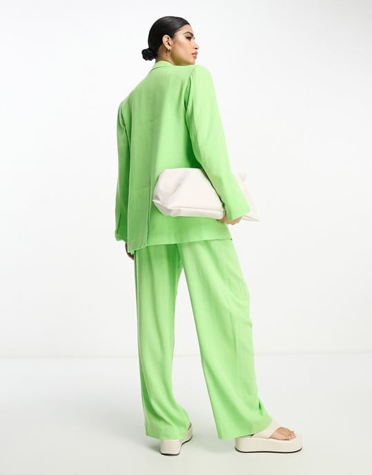 ASOS DESIGN slim fit kavaj med lin i grön - Image 3