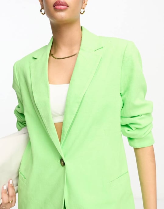 ASOS DESIGN slim fit kavaj med lin i grön - Image 4