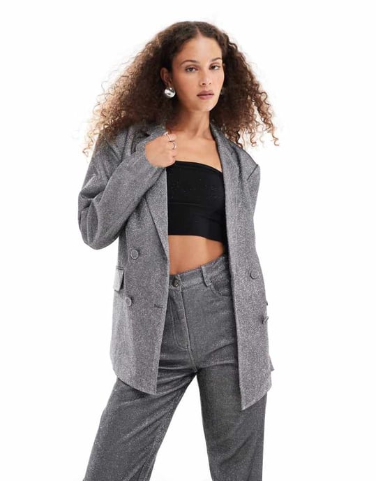 Amy Lynn metallisk box-blazer i silver-koord - Image 1