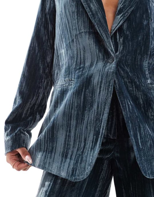 ASOS DESIGN krinklad sammet kavaj set i blå - MBLUE - Image 3