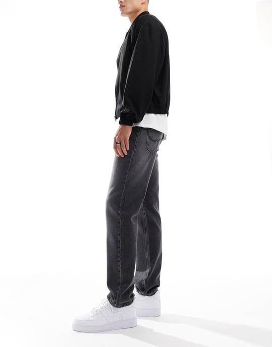 Jack & Jones Chris raka jeans i tvättad svart - Image 3