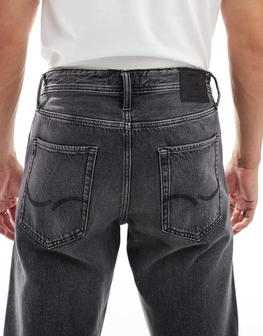 Jack & Jones Chris raka jeans i tvättad svart - Image 4