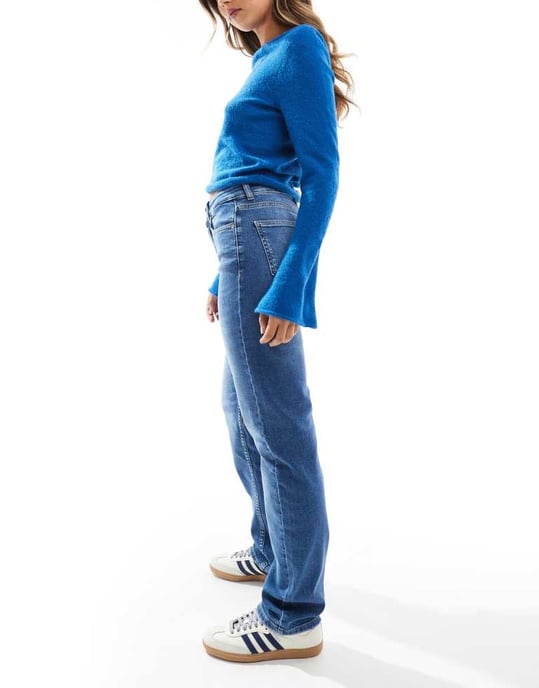 ONLY Jane mid waist raka jeans i mellanblå tvätt - Image 3