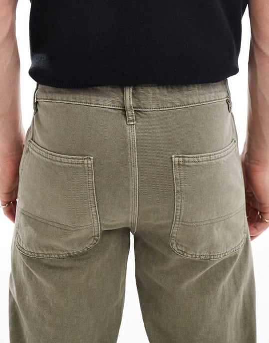 ONLY & SONS Edge raka passform cord carpenter jeans i vintage grön tvätt - Image 4