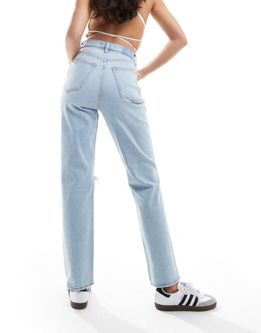 Abercrombie & Fitch 90-talets raka jeans med knäskador i ljus tvättblå - Image 3