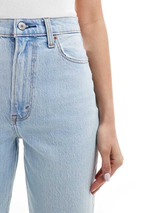 Abercrombie & Fitch 90-talets raka jeans med knäskador i ljus tvättblå - Image 4