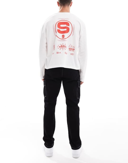 ONLY & SONS Edge rak passform verktygsfickjeans med kontrastsöm i svart - Image 2