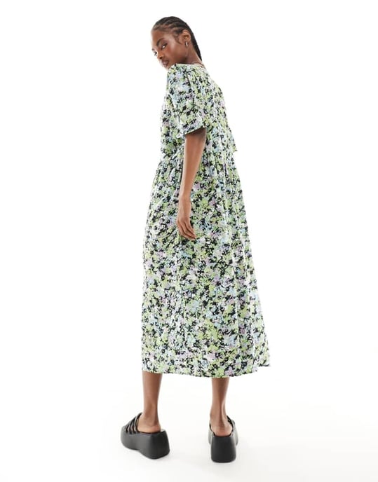 Monki knäppning genom midi-klänning i blommigt mönster - Image 4