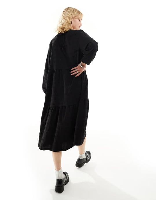 Monki långärmad smock midi klänning i svart - Image 3