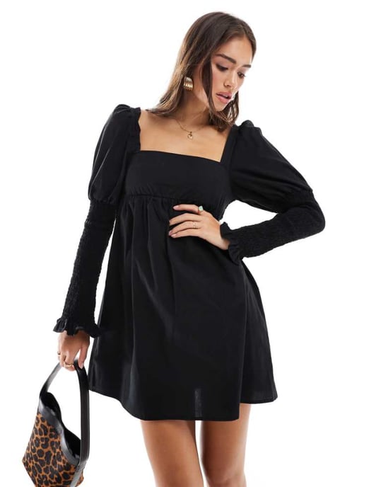 ASOS DESIGN poplin skjortärm mini klänning i svart - Image 1