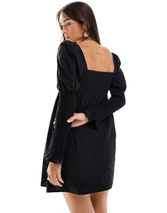 ASOS DESIGN poplin skjortärm mini klänning i svart - Image 2