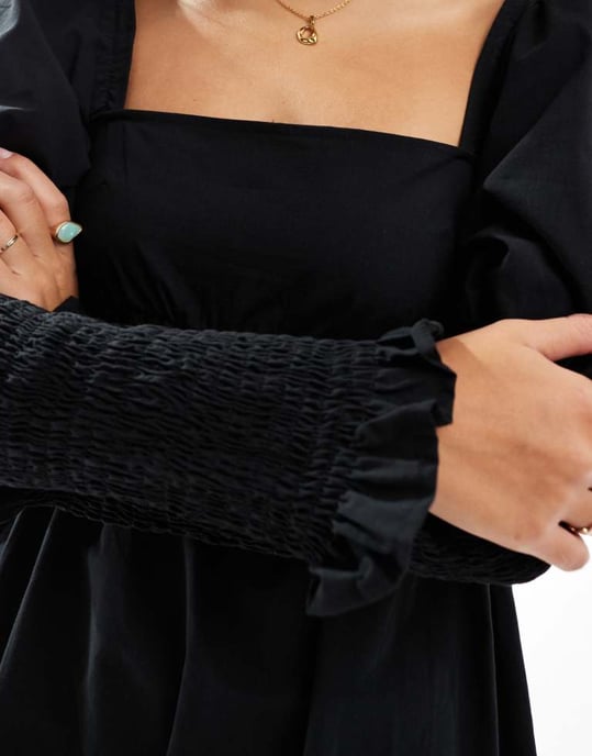 ASOS DESIGN poplin skjortärm mini klänning i svart - Image 3