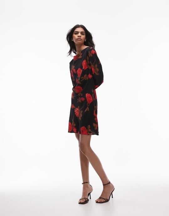 Topshop snedhals bias mini teklänning i rosablommig - Image 4