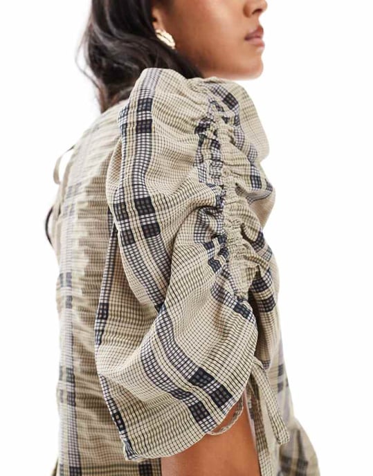ASOS DESIGN volangärm smock mini i rutigt mönster - Image 3