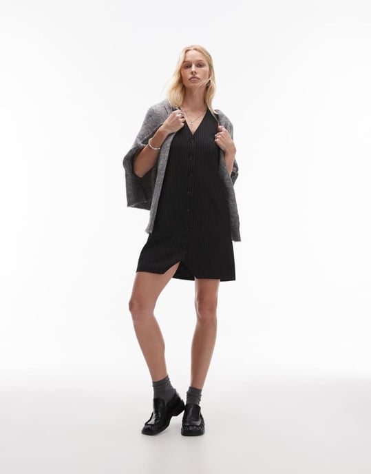 Topshop västklänning i svart och vitt randigt jacquard - Image 2