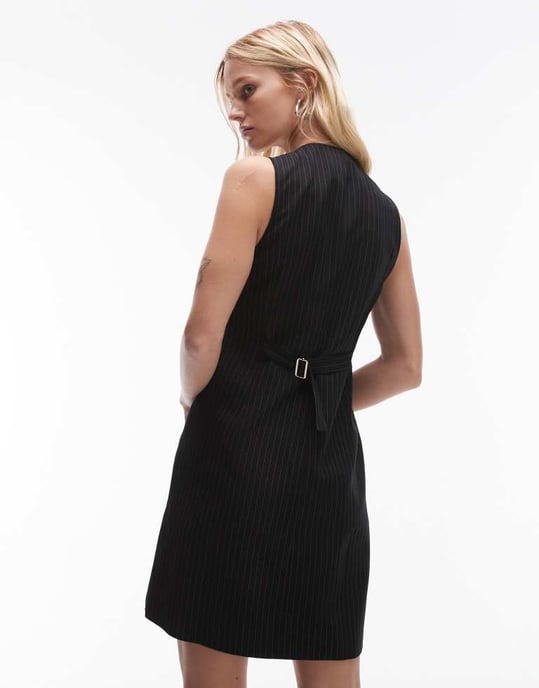 Topshop västklänning i svart och vitt randigt jacquard - Image 4