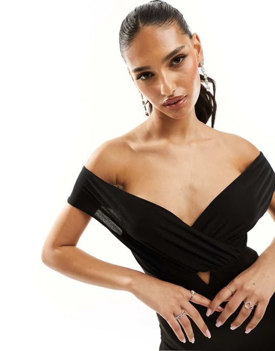 ASOS DESIGN bardot nät mini klänning i svart - Image 2
