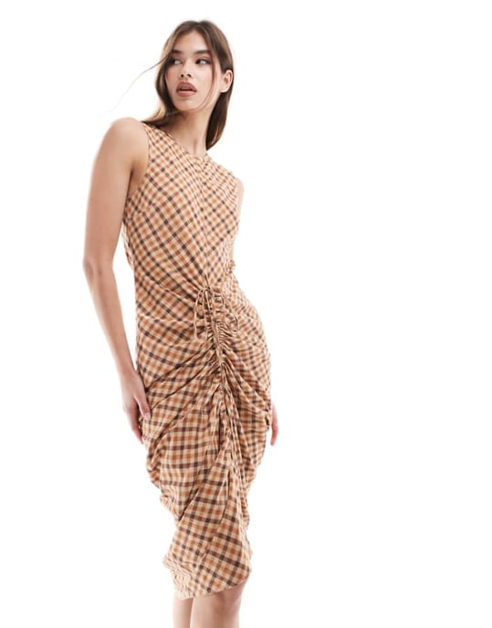 ASOS DESIGN ärmlös maxiklänning med dragsnöre i rutigt - Image 1
