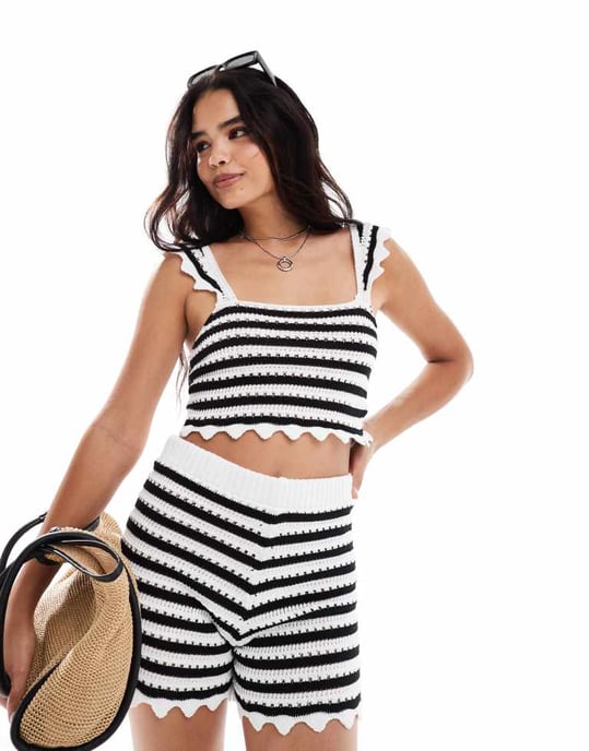 ASOS DESIGN virkade shorts i svart randig koord - Image 2