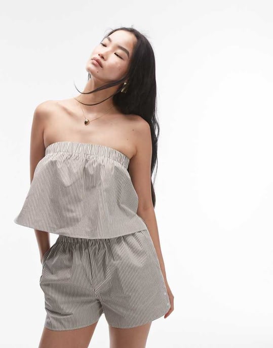 Topshop koord randig bomullsshorts i grönt - Image 3
