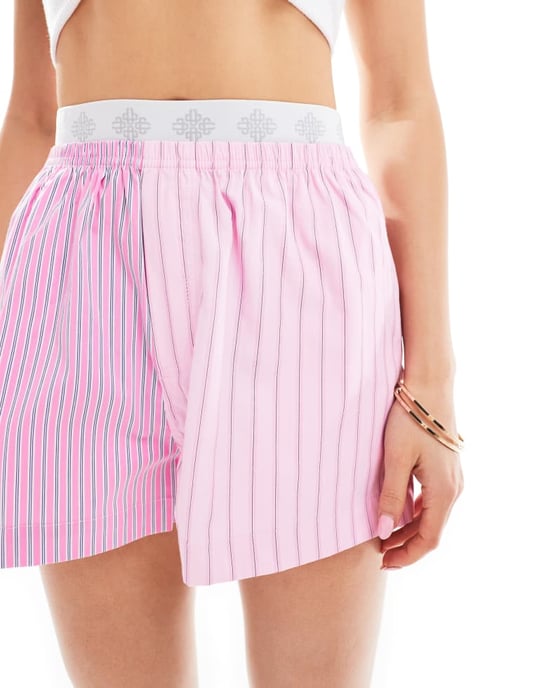 Couture Club co-ord spliced stripe shorts i rosa - Image 4