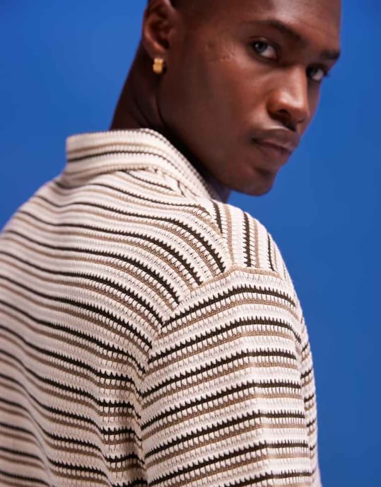 ASOS DESIGN avslappnad polo shirt med revere-hals i texturerad rand - Image 3
