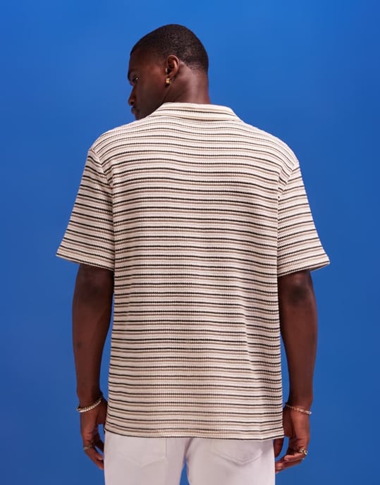 ASOS DESIGN avslappnad polo shirt med revere-hals i texturerad rand - Image 4