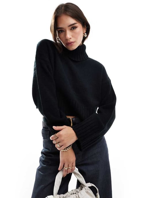 ASOS DESIGN kortärmad rullkrage tröja i svart - Image 1