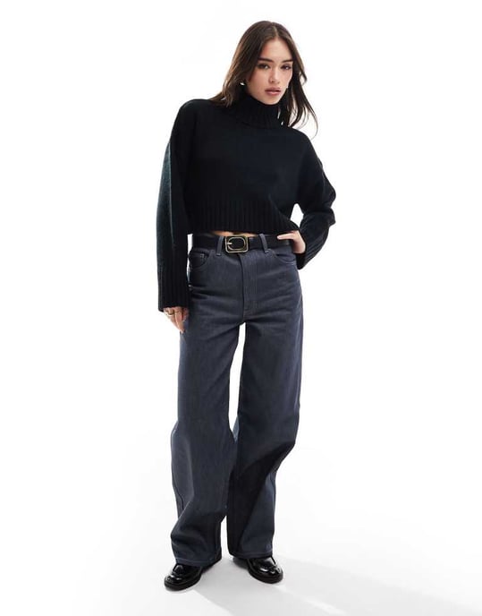 ASOS DESIGN kortärmad rullkrage tröja i svart - Image 4