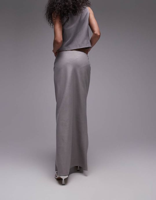 Topshop linne sned maxi kjol i kolgrå - Image 4