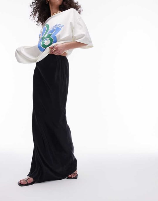 Topshop sating lång maxi kjol i svart - Image 1