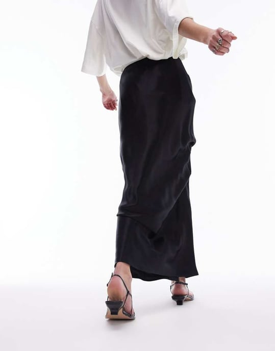 Topshop sating lång maxi kjol i svart - Image 3