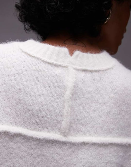 Topshop stickad crew med raglan och synlig söm tröja i elfenben - Image 3
