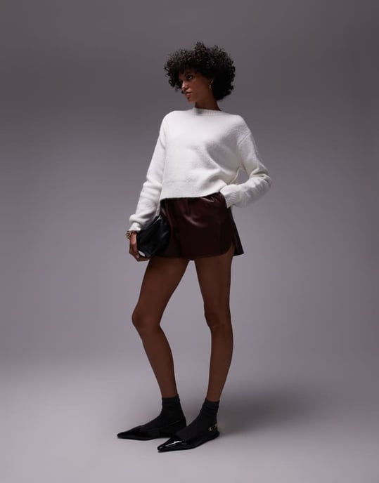 Topshop stickad crew med raglan och synlig söm tröja i elfenben - Image 4