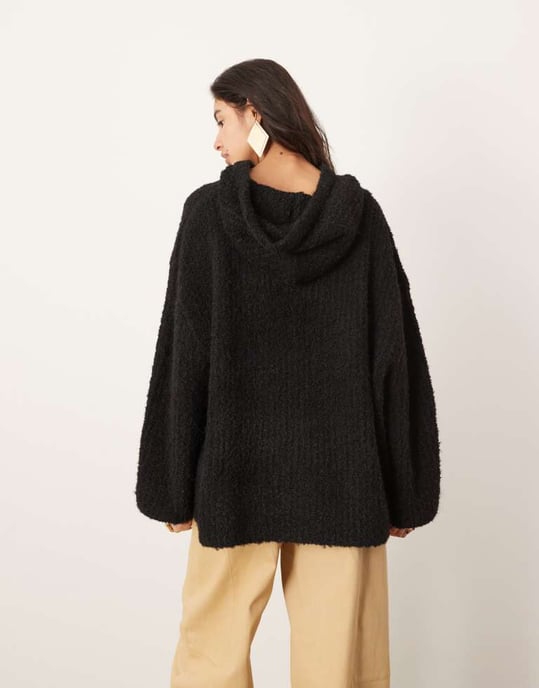 ASOS EDITION boucléstickad oversized hoodie i svart - Image 3