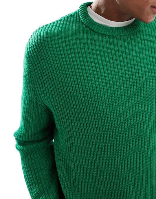 ASOS DESIGN oversized stickad fiskar-ribbad tröja i grön - Image 4