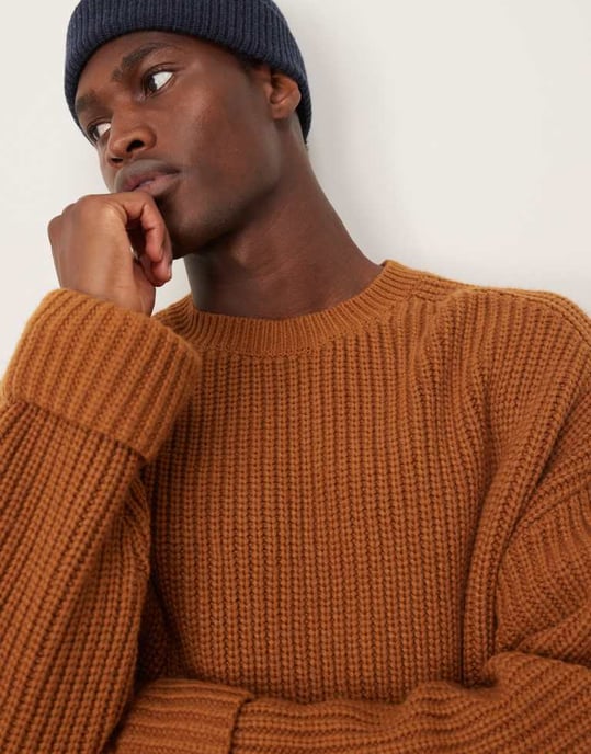 ASOS DESIGN oversized vintermix tyngd ribbad stickad tröja i tan - Image 2