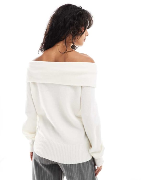 Trådsliten off shoulder-tröja i vitt - Image 4