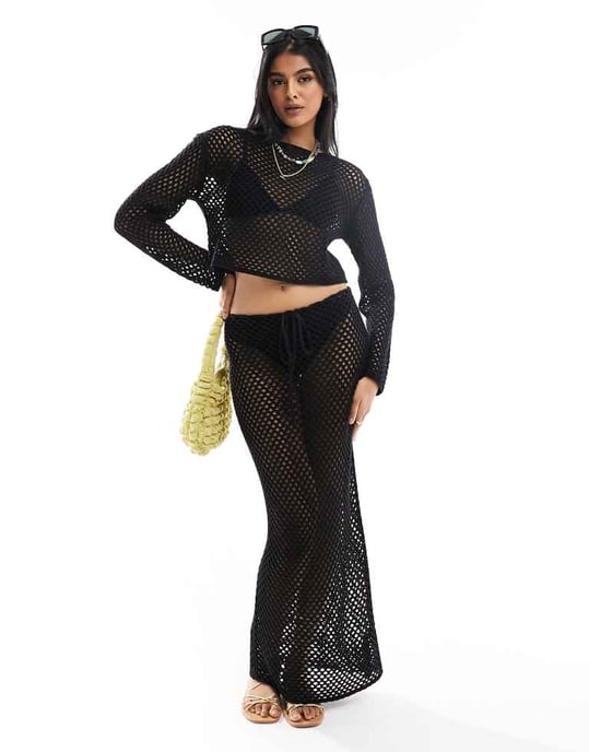 Miss Selfridge öppen stickad virkad slouch jumper i svart - Image 4