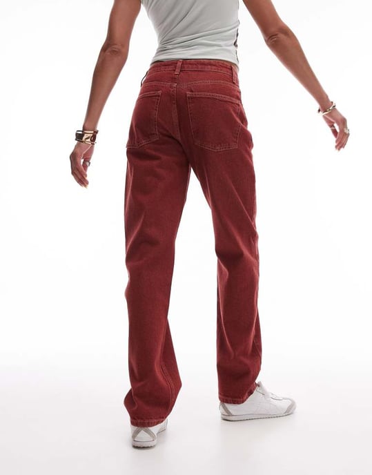 Topshop Runway mid rise rak jeans i röd - Image 3