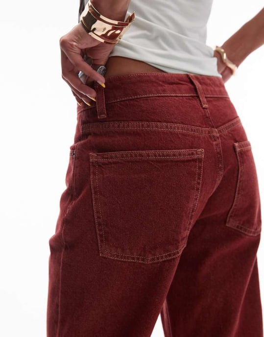 Topshop Runway mid rise rak jeans i röd - Image 4