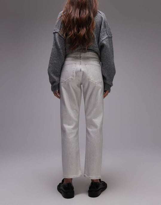 Topshop mid rise rak beskuren silverfolierad jeans i vitt - Image 2