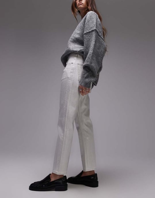 Topshop mid rise rak beskuren silverfolierad jeans i vitt - Image 3