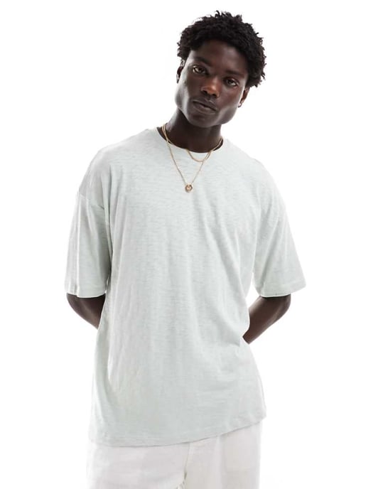 ASOS DESIGN oversized strukturerad t-shirt i tung vikt 220gsm i grå med tryck på ryggen - Image 1