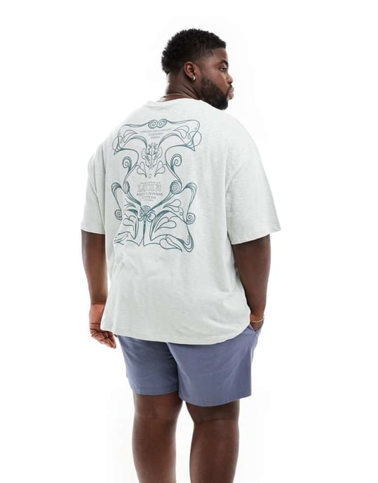 ASOS DESIGN oversized strukturerad t-shirt i tung vikt 220gsm i grå med tryck på ryggen - Image 2
