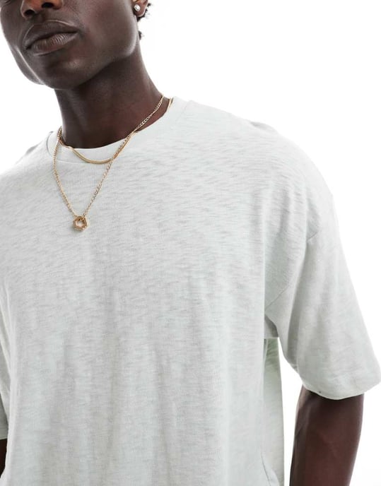 ASOS DESIGN oversized strukturerad t-shirt i tung vikt 220gsm i grå med tryck på ryggen - Image 3