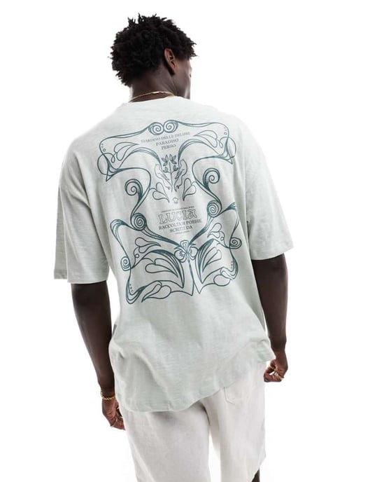 ASOS DESIGN oversized strukturerad t-shirt i tung vikt 220gsm i grå med tryck på ryggen - Image 4