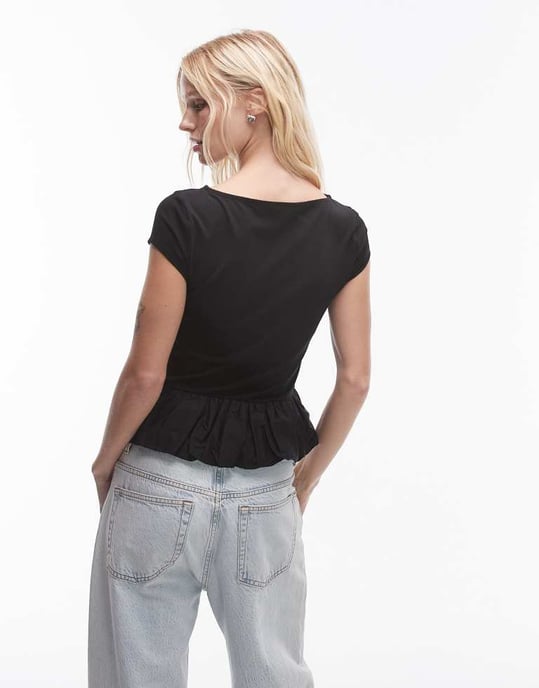 Topshop snittad hals peplum bubbeltopp i svart - Image 4