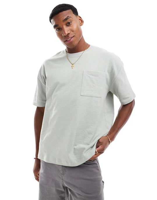 ASOS DESIGN oversized t-shirt med framficka och stadstryck på ryggen i grått - Image 3