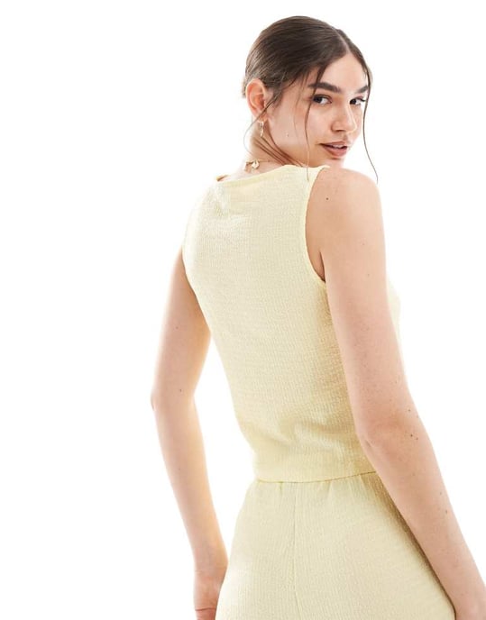 Vero Moda texturerad jersey knyt-fram topp co-ord i ljus citron - Image 4